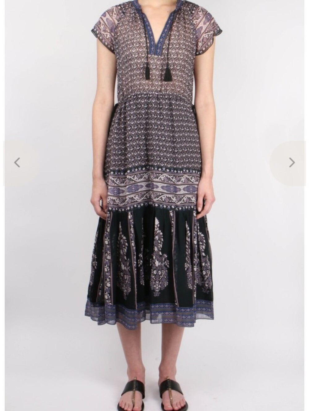 Ulla Johnson Neela Silk Indian Boho Paisley Semi Sheer Midi Dress Festival Small